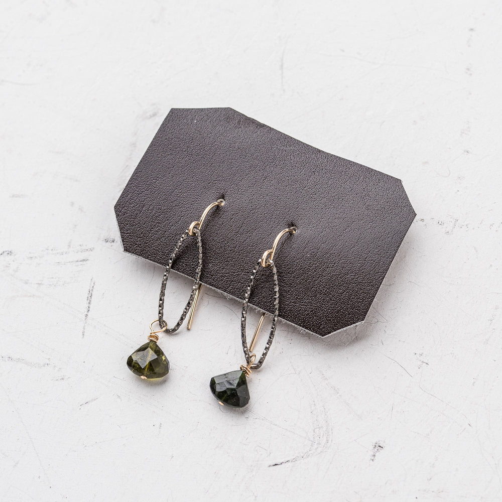 Original Hardware Jewelry - Earrings Green Tourmaline Drop and Black Shimmer Link Earrings