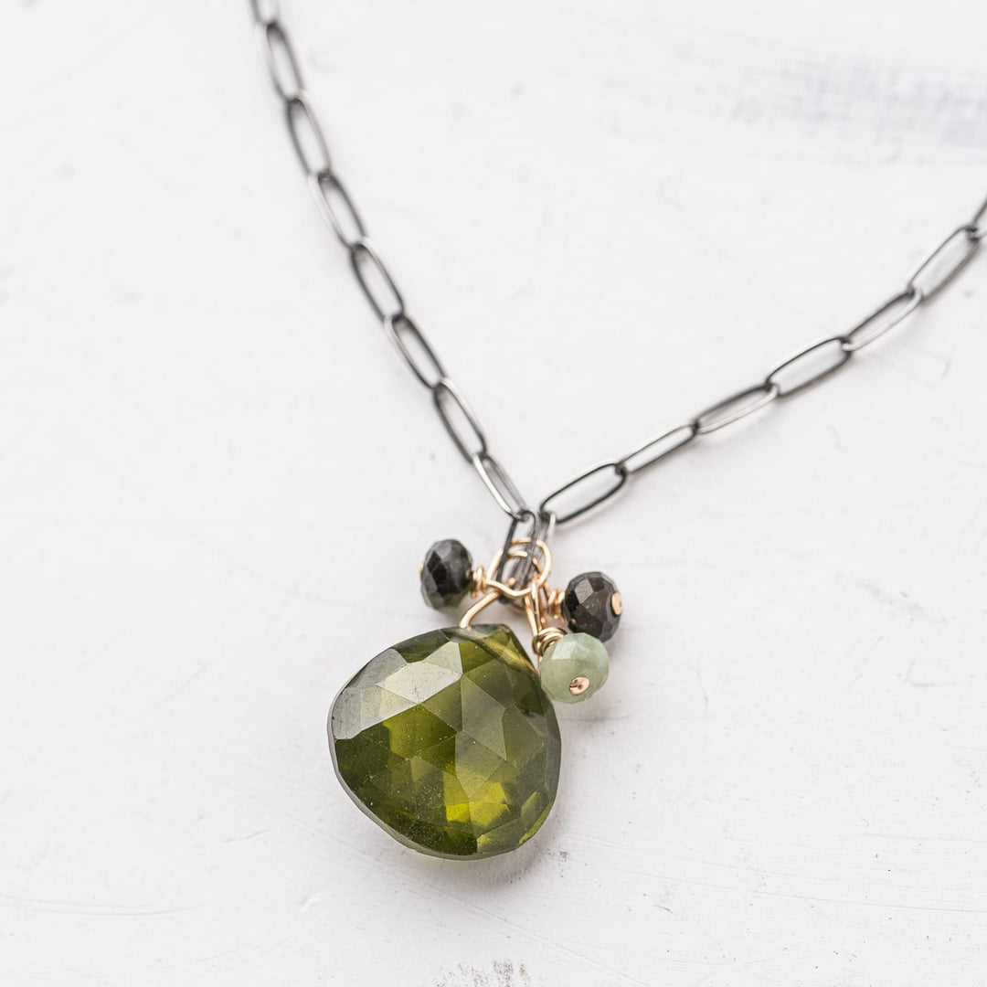 Original Hardware Jewelry - Necklaces Green Tourmaline Drop and Fringe Necklace on Paperclip Chain