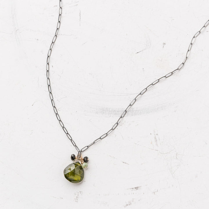 Original Hardware Jewelry - Necklaces Green Tourmaline Drop and Fringe Necklace on Paperclip Chain