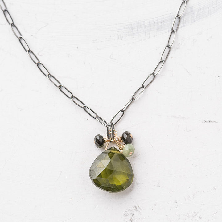 Original Hardware Jewelry - Necklaces Green Tourmaline Drop and Fringe Necklace on Paperclip Chain
