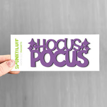 Load image into Gallery viewer, Spunky Fluff Proudly handmade in South Dakota, USA Purple Hocus Pocus Stacked Tiny Word Magnet, Cute Halloween Magnet
