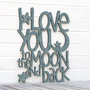 Spunky Fluff Proudly handmade in South Dakota, USA Weathered Denim I Love You to the Moon & Back