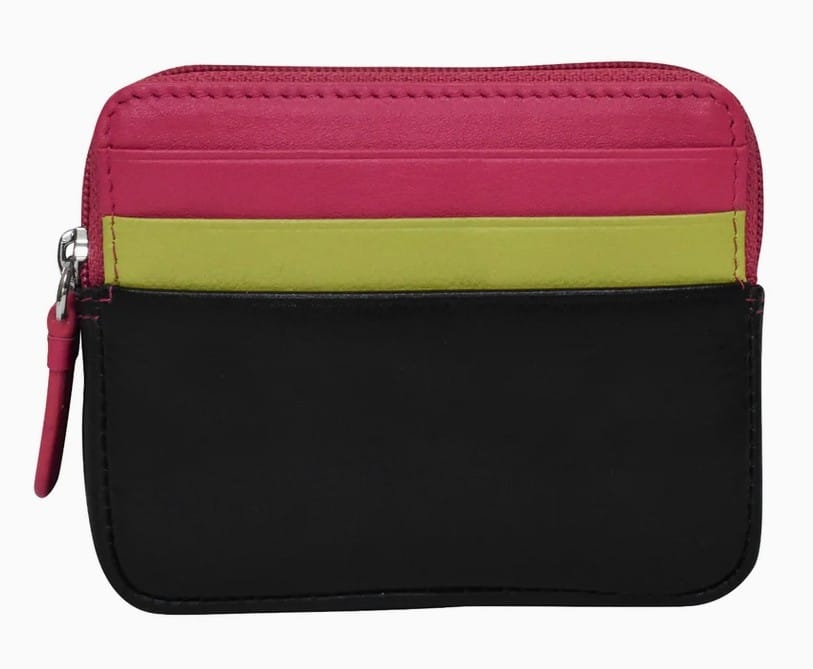ili New York Black Brights ili New York Zip Card Case – RFID Blocking Leather Card Holder with Key Ring