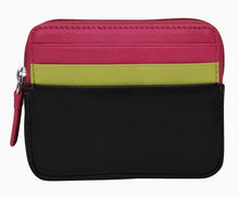 Load image into Gallery viewer, ili New York Black Brights ili New York Zip Card Case – RFID Blocking Leather Card Holder with Key Ring
