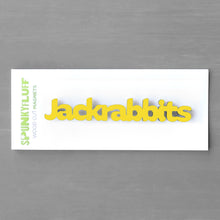 Load image into Gallery viewer, Spunky Fluff Proudly handmade in South Dakota, USA Yellow Jackrabbits-Tiny Word Magnet
