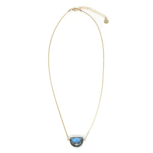 Mickey Lynn Proudly Handmade in Georgia, USA Labradorite Mezzo Necklace, Mezzo Labradorite Half Moon 14k Gold Filled Rectangle Chain Adjustable Length 16-18"