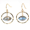 Mickey Lynn Proudly Handmade in Georgia, USA Labradorite Vista Earrings, Labradorite Eye within gold filled hammered hoop on earwire