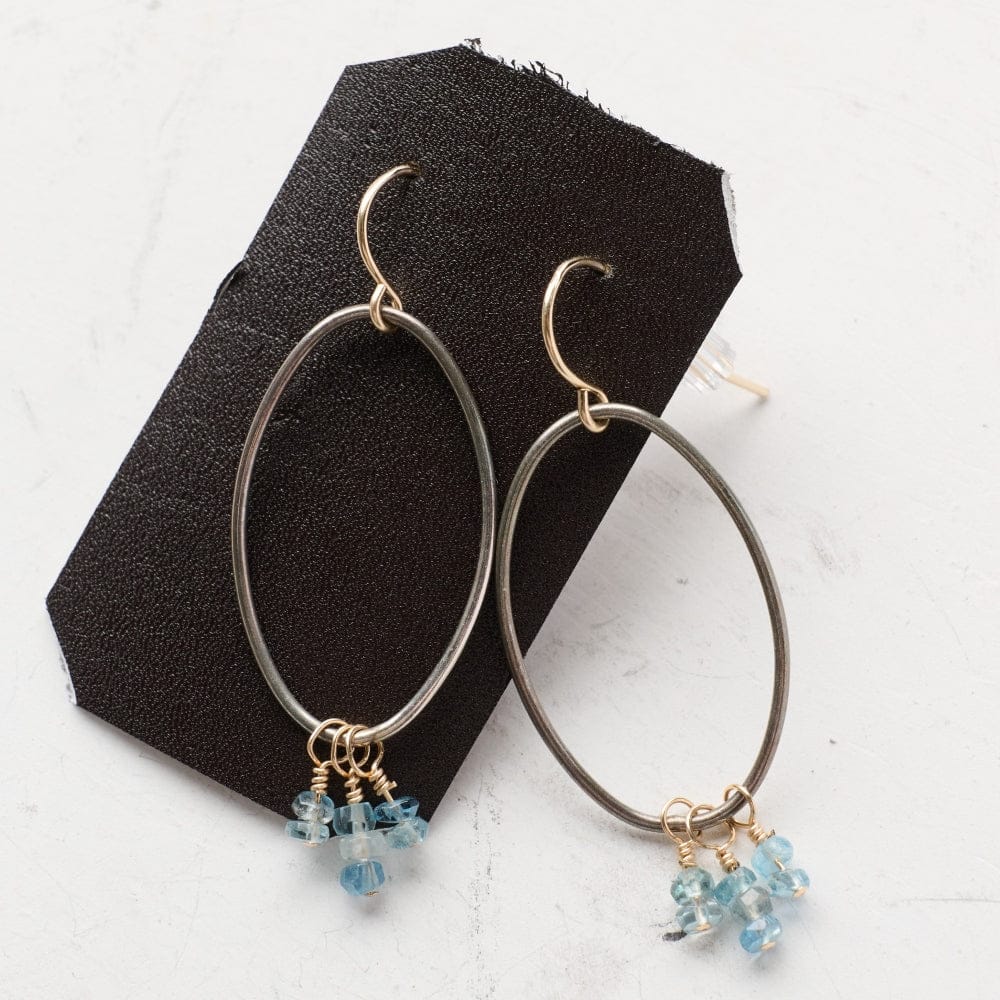 Original Hardware Jewelry - Earrings Large Open Oval with Ombré Aquamarine Fringe Earrings