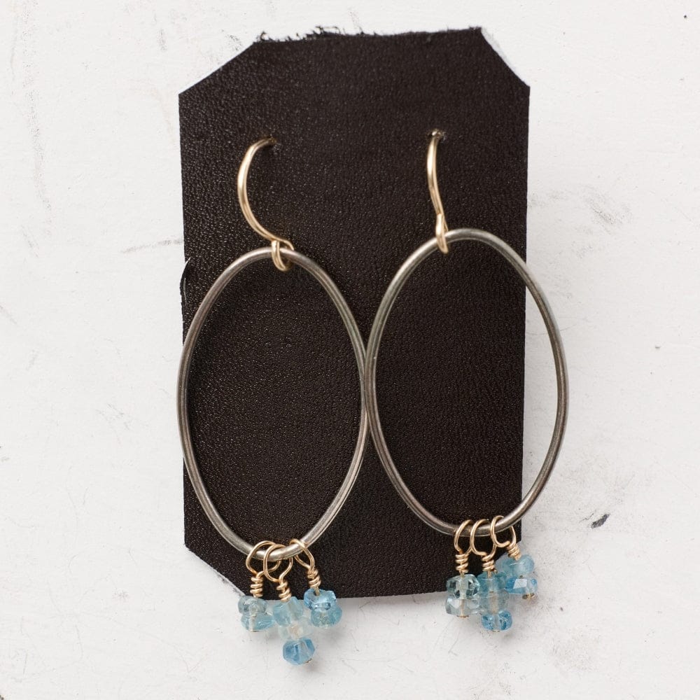 Original Hardware Jewelry - Earrings Large Open Oval with Ombré Aquamarine Fringe Earrings