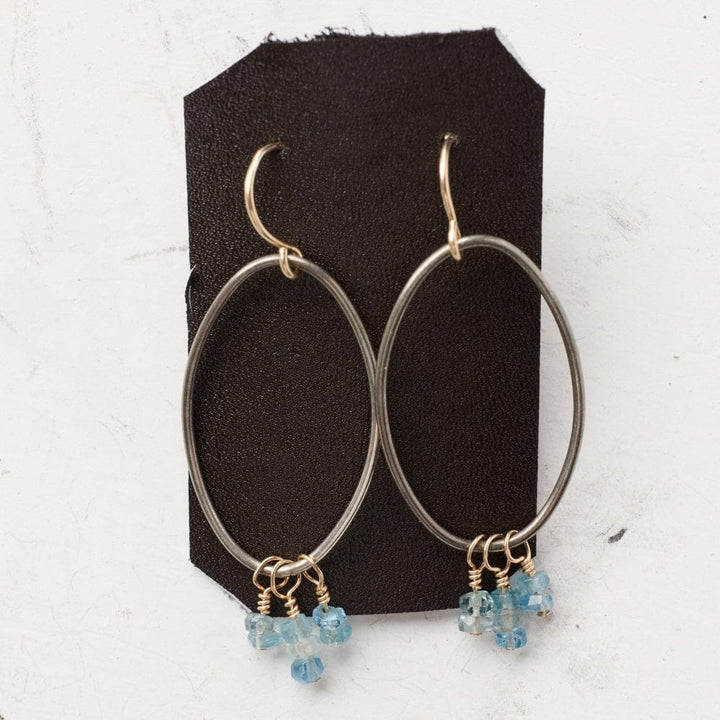 Original Hardware Jewelry - Earrings Large Open Oval with Ombré Aquamarine Fringe Earrings