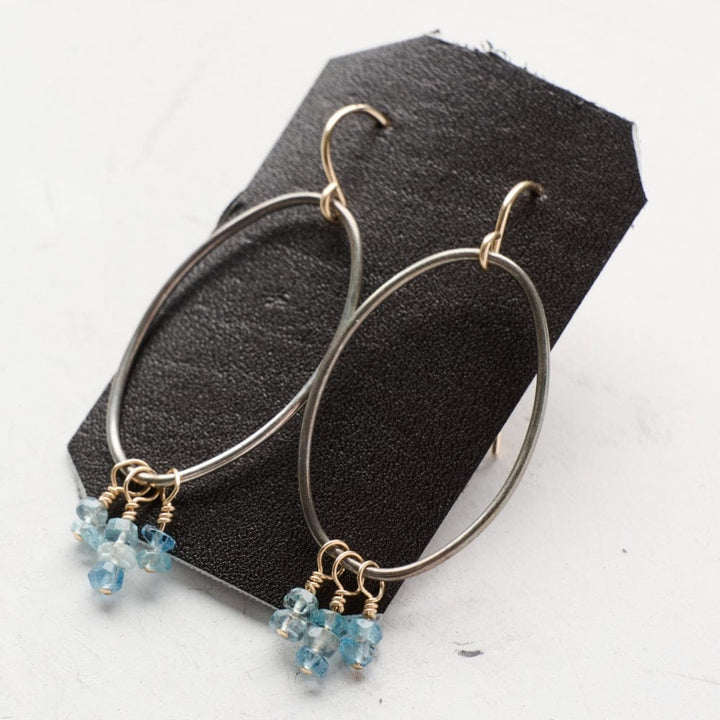 Original Hardware Jewelry - Earrings Large Open Oval with Ombré Aquamarine Fringe Earrings