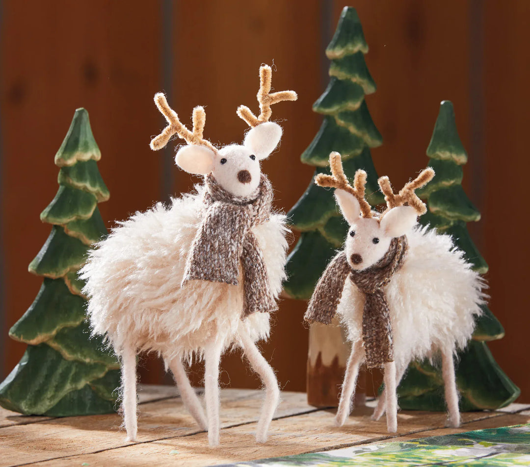 Tag True Living Figurines Large White Wool Reindeer with Scarf | Christmas Decor