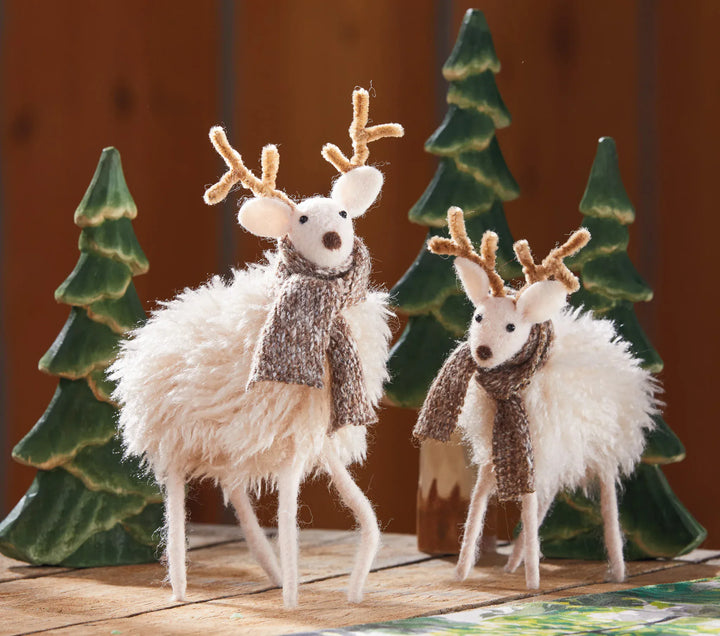 Tag True Living Figurines Large White Wool Reindeer with Scarf | Christmas Decor