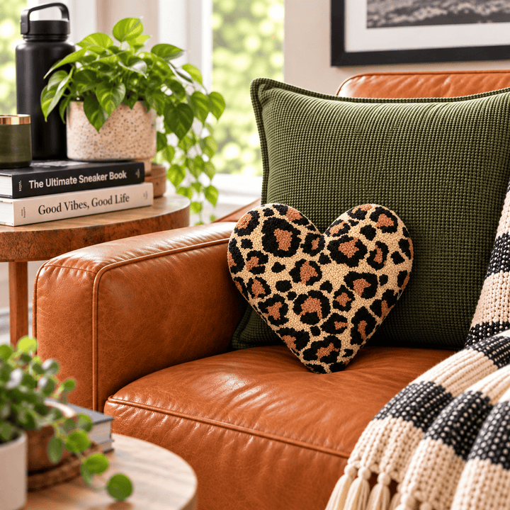 Peking Handicraft Home Decor - Home Accent Leopard Heart Wool Hooked Pillow – 12"