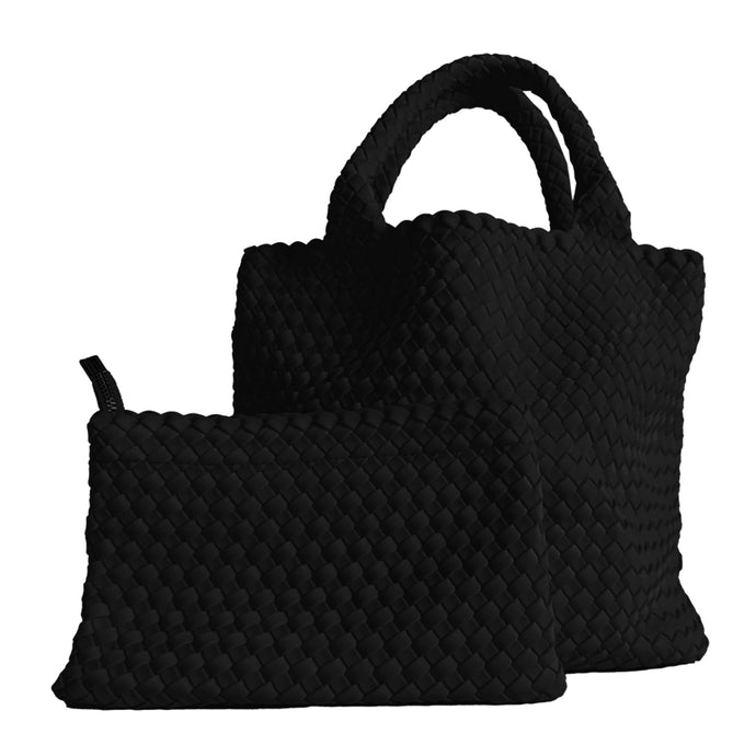 AhDorned Black Lily Woven Neoprene Tote with Pouch