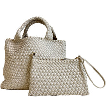 Load image into Gallery viewer, AhDorned Ecru/Off-White Lily Woven Neoprene Tote with Pouch
