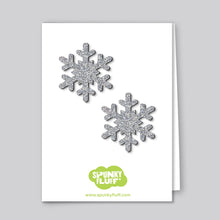 Load image into Gallery viewer, Spunky Fluff Proudly handmade in South Dakota, USA Silver Glitter Limited Edition Snowflake Magnets, Small
