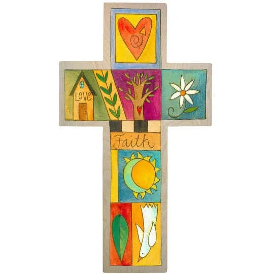 Sincerely Sticks Love &amp; Faith Cross Plaque front view