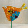 8 Petals Design Orange+Turquoise Flower Medium Bird Fused Glass Garden Stake
