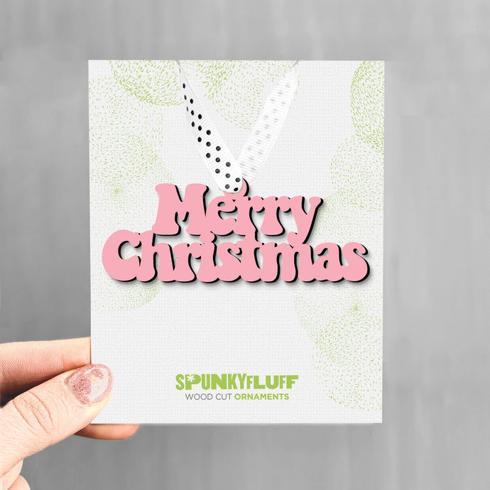 Spunky Fluff Proudly handmade in South Dakota, USA Merry Christmas Ornament, Merry Christmas Stacked Tiny Word Ornament