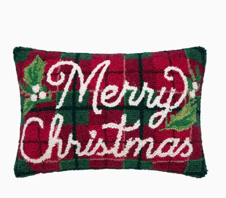 Peking Handicraft Pillow Merry Christmas Plaid Pillow