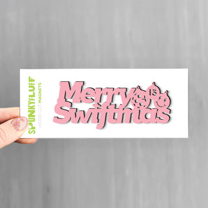 Spunky Fluff Magnet Pink Merry Swiftmas Stacked Tiny Word Magnet, Taylor Swift Magnet