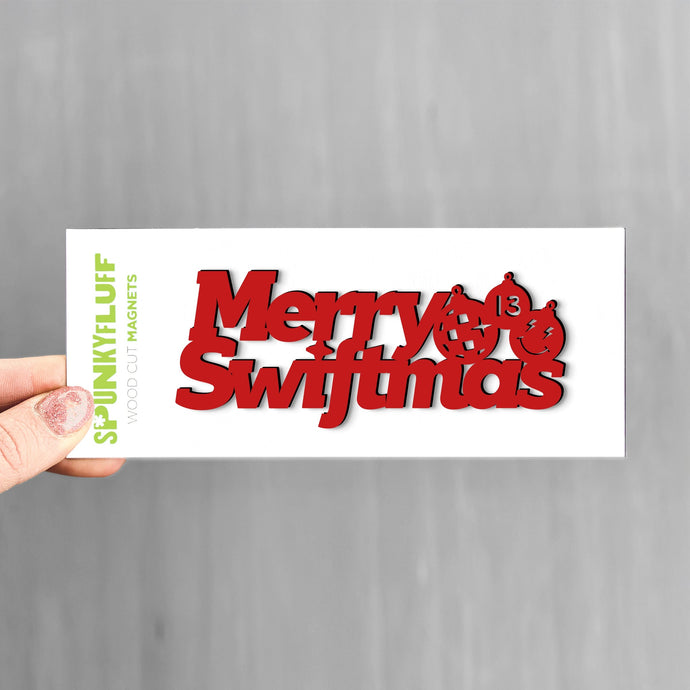 Spunky Fluff Magnet Red Merry Swiftmas Stacked Tiny Word Magnet, Taylor Swift Magnet