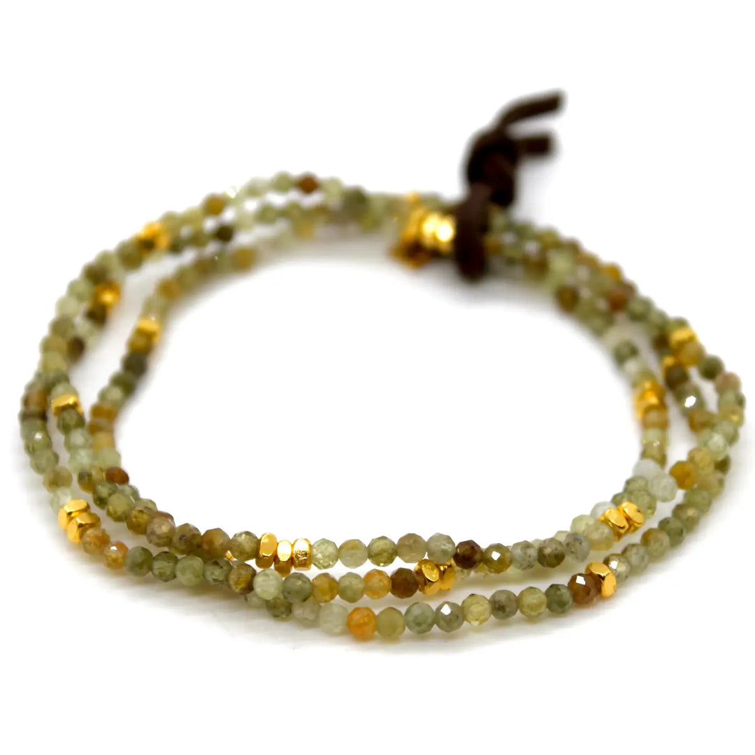 Lizou Mini Faceted Stone Bracelet - Green Garnet