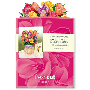 FreshCut Paper LLC Greeting & Note Cards Mini Festive Tulip Pop-Up Card Flower Bouquet