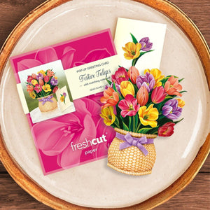 FreshCut Paper LLC Greeting & Note Cards Mini Festive Tulip Pop-Up Card Flower Bouquet