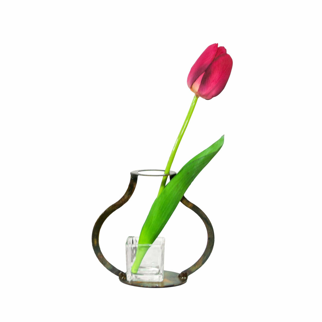 Prairie Dance Proudly Handmade in South Dakota, USA Vase with Glass Vessel Modern Steel Vase - Small