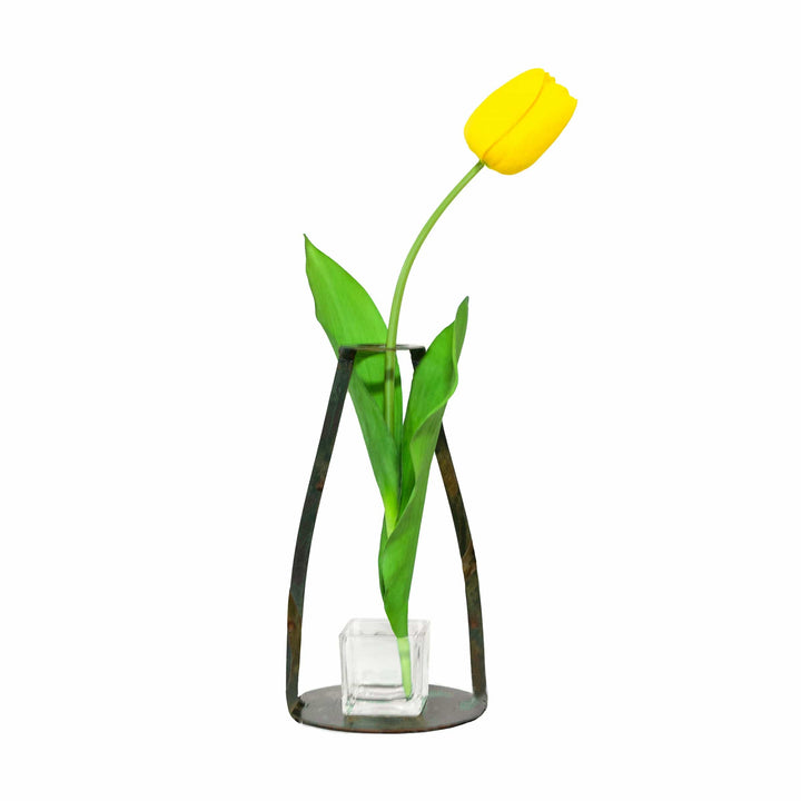 Prairie Dance Proudly Handmade in South Dakota, USA Vase with Glass Vessel Modern Steel Vase - Tall