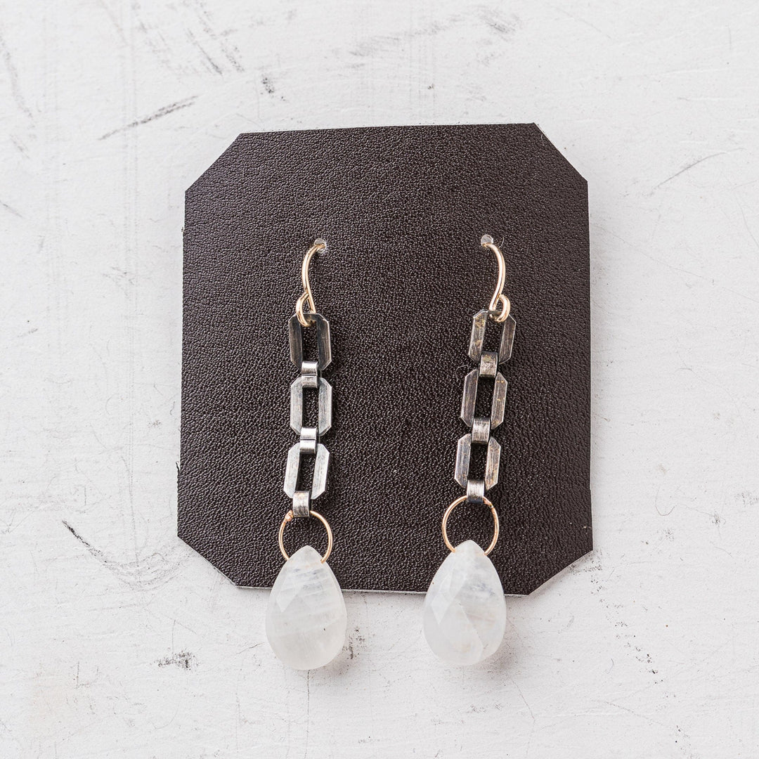 Original Hardware Jewelry - Earrings Moonstone and Edgy Flat Chain Earrings