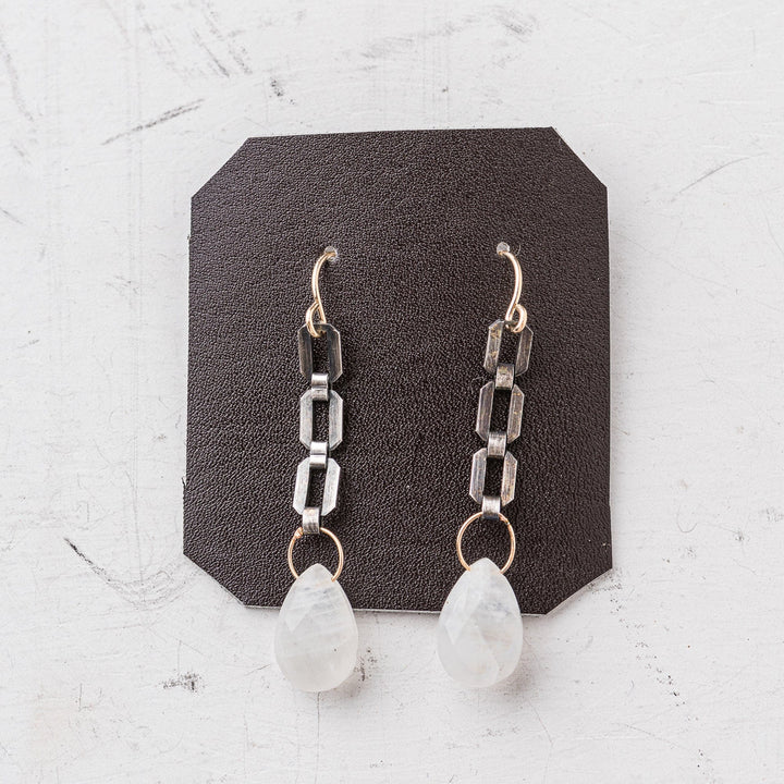 Original Hardware Jewelry - Earrings Moonstone and Edgy Flat Chain Earrings