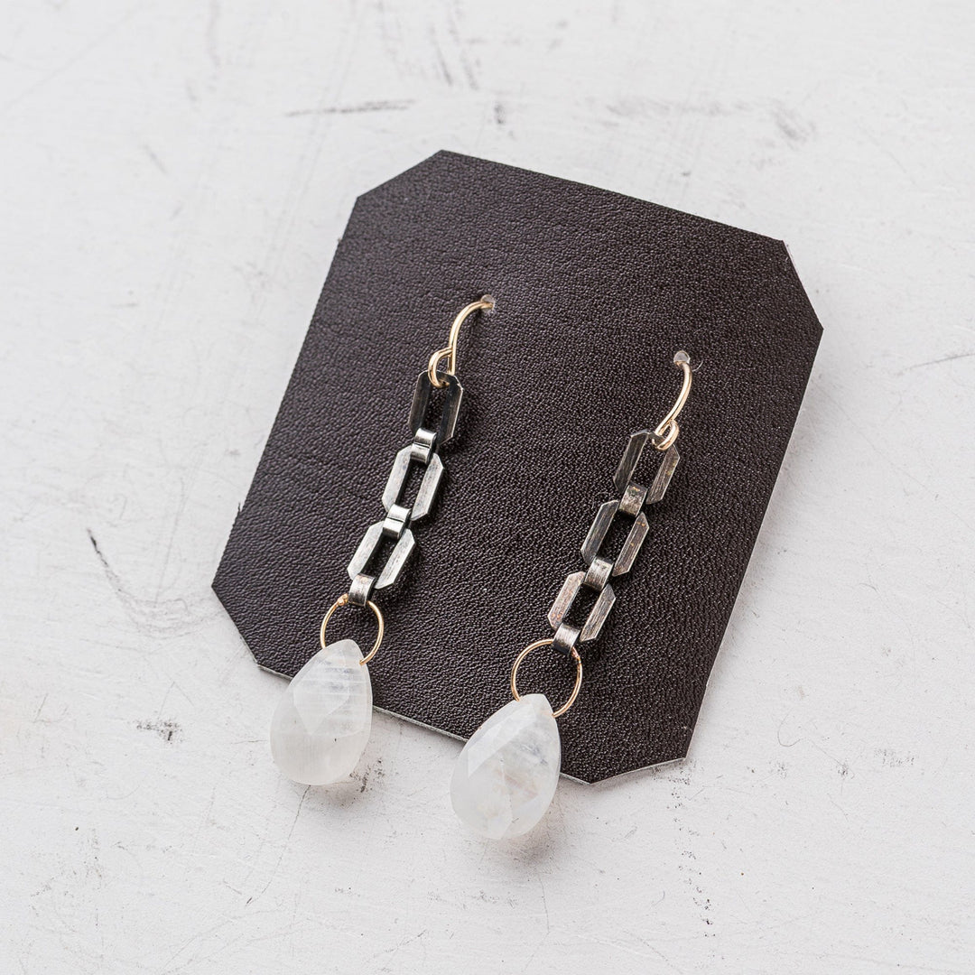 Original Hardware Jewelry - Earrings Moonstone and Edgy Flat Chain Earrings