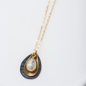 Original Hardware Proudly Handmade in Colorado, USA Moonstone Mixed Metal Petal Necklace 18-18.87"