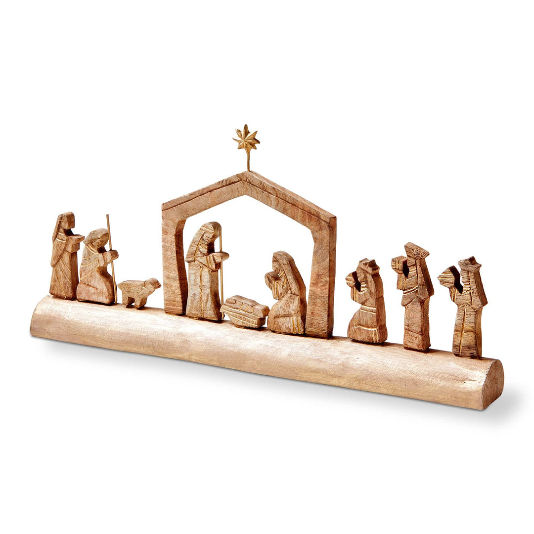 Tag True Living Figurines Nativity Scene on Carved Wood Log