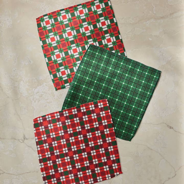 Geometry Dishcloth Noel Plaid Dishcloth Set (3)