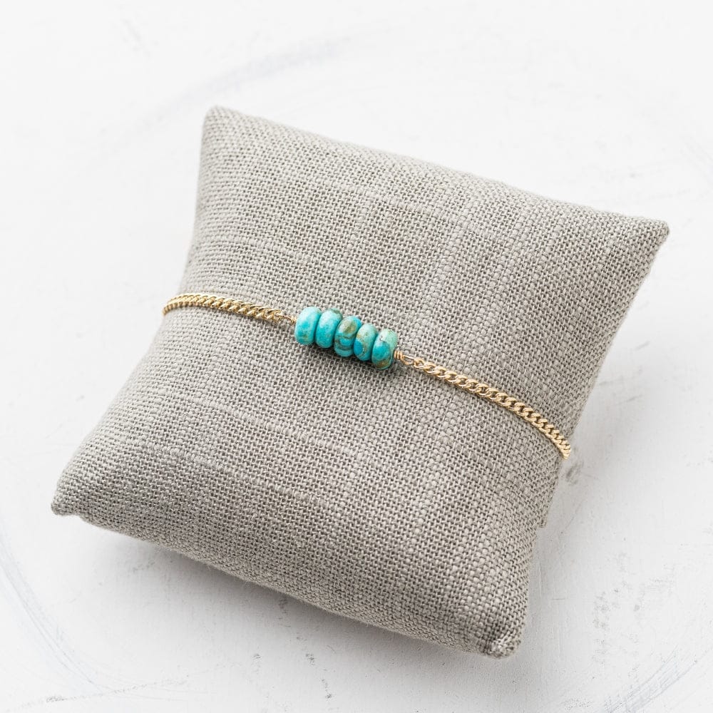 Kingman Turquoise Stack Bracelet on Gold Curb Chain by Original Hardware, alternate view 1