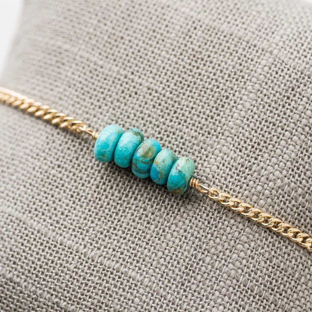 Kingman Turquoise Stack Bracelet on Gold Curb Chain by Original Hardware, alternate view 2