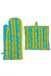 See Design Home Decor - Linens Oven Mitt and Potholder Set Small Totem Aqua/Citron