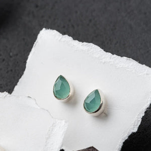 Original Hardware Proudly Handmade in Colorado, USA Aqua Quartz Pear Gemstone Stud