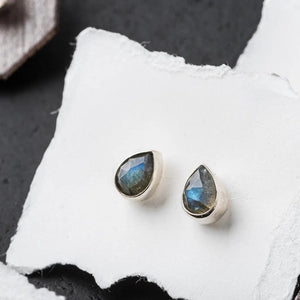 Original Hardware Proudly Handmade in Colorado, USA Labradorite Pear Gemstone Stud