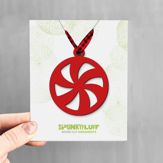 Spunky Fluff Proudly handmade in South Dakota, USA Red Peppermint Swirl Ornament, Peppermint Candy Christmas Tree Ornament