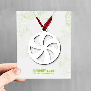 Spunky Fluff Proudly handmade in South Dakota, USA White Peppermint Swirl Ornament, Peppermint Candy Christmas Tree Ornament