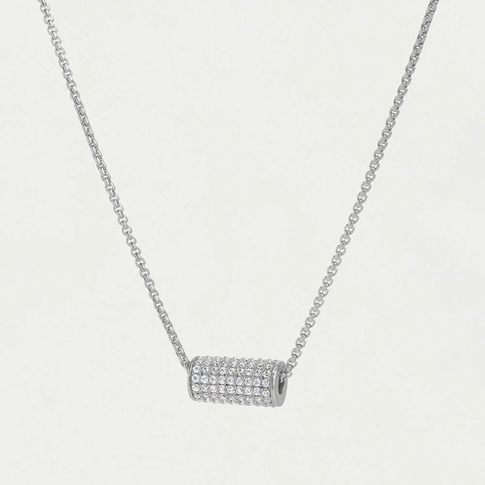 Sticks and Steel Silver Petite Pave Mini Tube Necklace