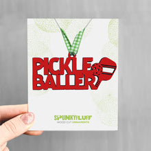 Load image into Gallery viewer, Spunky Fluff Proudly handmade in South Dakota, USA Red Pickleballer Ornament, Pickleballer Stacked Tiny Word Ornament
