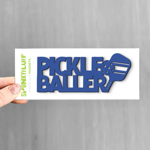 Spunky Fluff Cobalt Pickleballer Stacked Tiny Word Magnet, Funny Pickleball Magnet