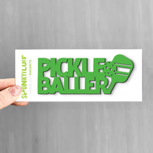 Load image into Gallery viewer, Spunky Fluff Grass Pickleballer Stacked Tiny Word Magnet, Funny Pickleball Magnet
