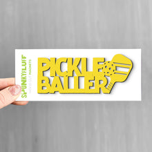 Load image into Gallery viewer, Spunky Fluff Yellow Pickleballer Stacked Tiny Word Magnet, Funny Pickleball Magnet
